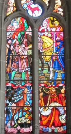 Vitrail d’Ernest Biéler à St-Etienne de Moudon, passage de Sigismond (1417)